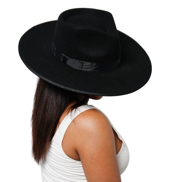 Black Wide Brim Fedora With Gross Grain Ribbon main image 4